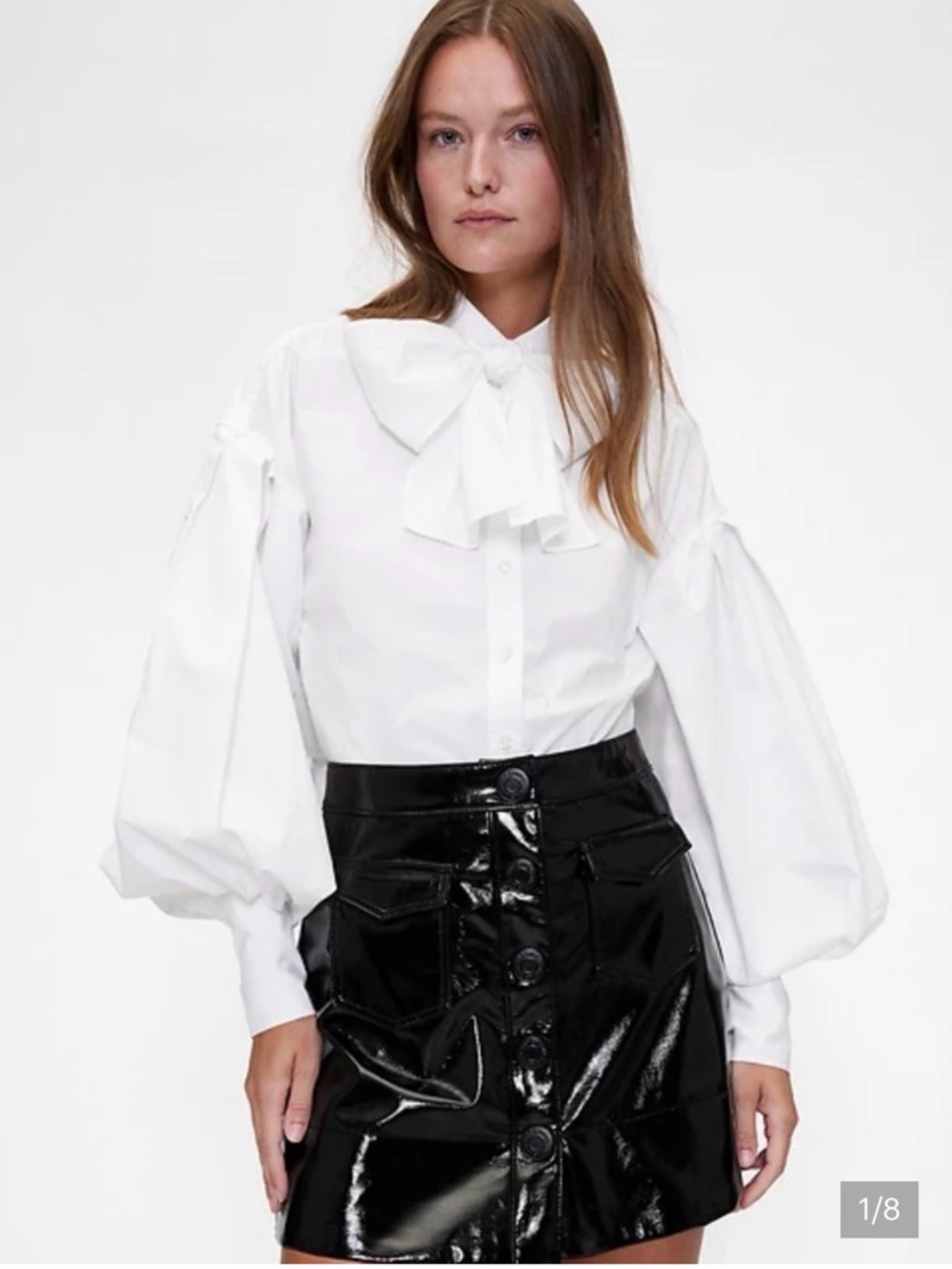 Gap Studio White Bow Pussybow Blouse with Statement Sleeves small